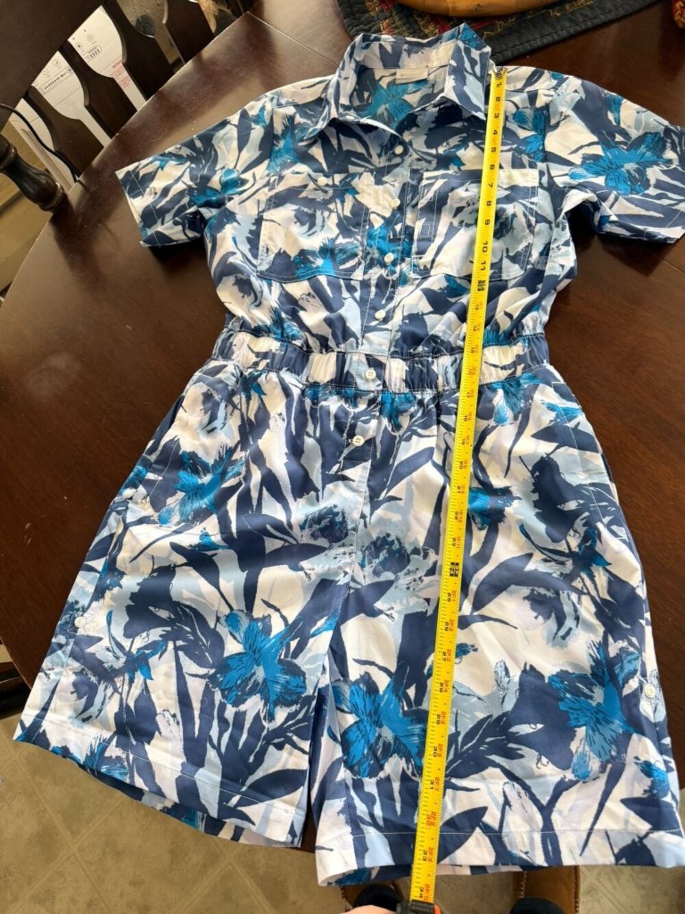 Columbia Womens Tropical Print Button-Up Romper With Elastic Waist Pockets & Sho